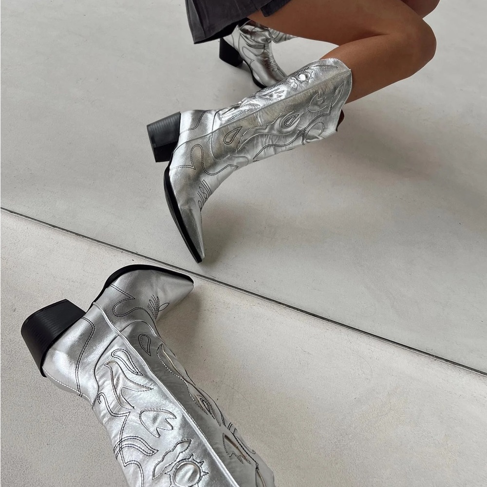 Princess Polly Rosewood Boots Silver Western-Style Women's cowgirl cowboy Boots